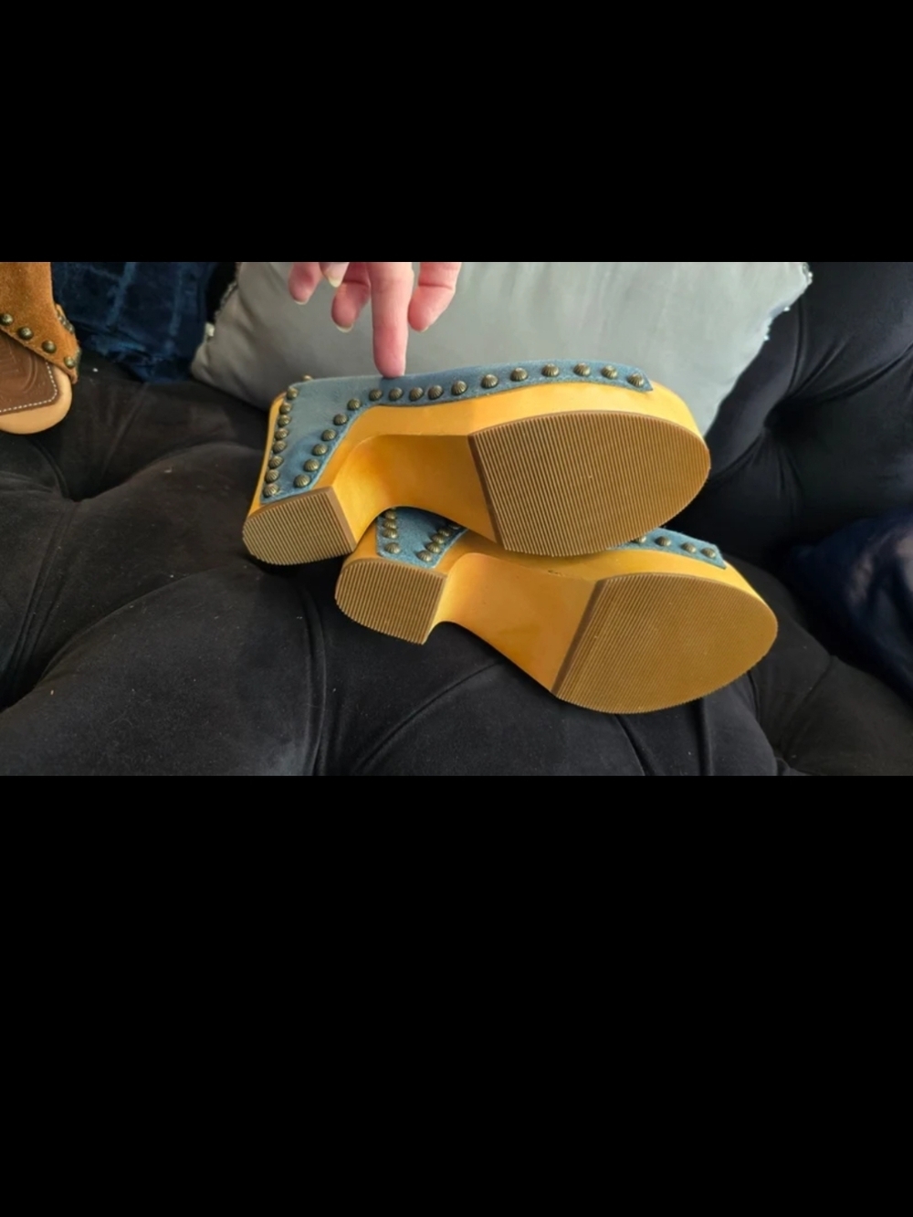 dingo Teal Suede Studded Slip-On Mules - Picture 2 of 3